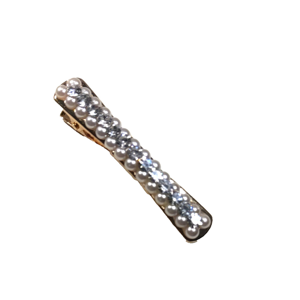 Rose Gold Tone Faux Pearl Hair Clip Clear Rhinestone Party Church